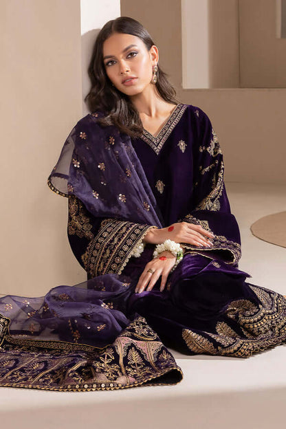 3 Piece Unstitched Heavy Embroidered Velvet Suit with Heavy Embroidered Organza Dupatta