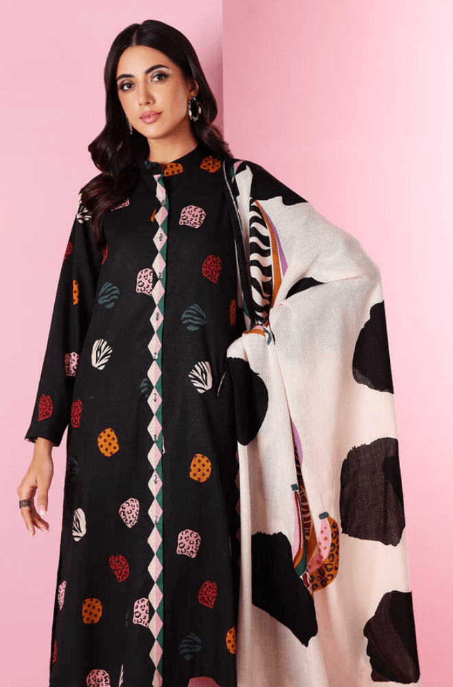 3 Piece Unstitched Heavy Embroidered Dhanak Suit with Printed Woolen Shawl