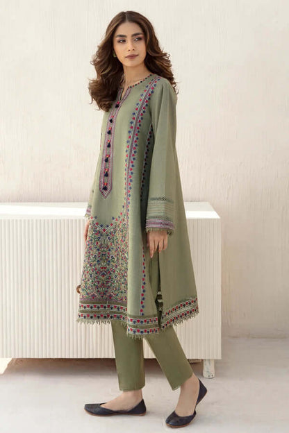 3 Piece Unstitched Heavy Embroidered Dhanak Suit with Dhanak Dyed Plain Shawl