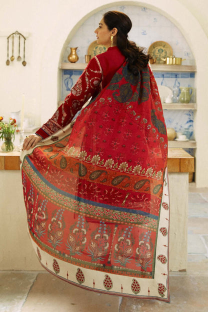 3 Piece Unstitched Heavy Embroidered Dhanak Suit with Printed Woolen Shawl