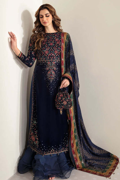 3 Piece Unstitched Heavy Embroidered Velvet Suit with Heavy Embroidered Chiffon Dupatta