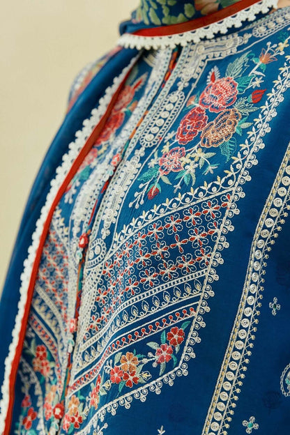 3 Piece Unstitched Heavy Embroidered Dhanak Suit with Printed Woolen Shawl