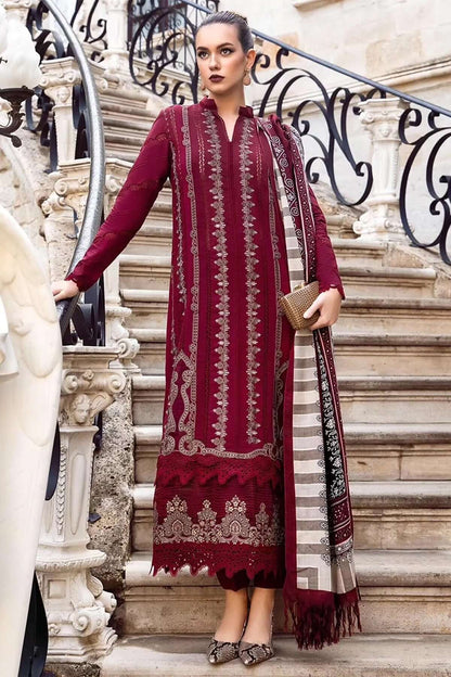 3 Piece Unstitched Heavy Embroidered Dhanak Suit with Printed Woolen Shawl