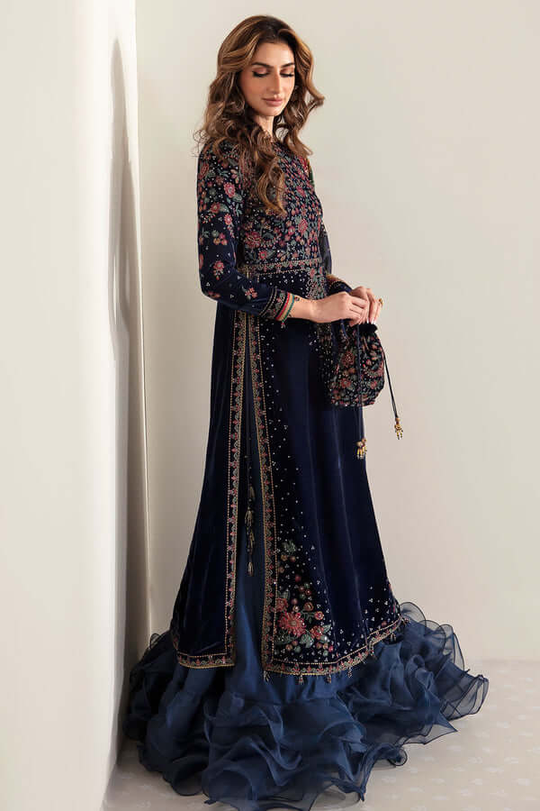 3 Piece Unstitched Heavy Embroidered Velvet Suit with Heavy Embroidered Chiffon Dupatta