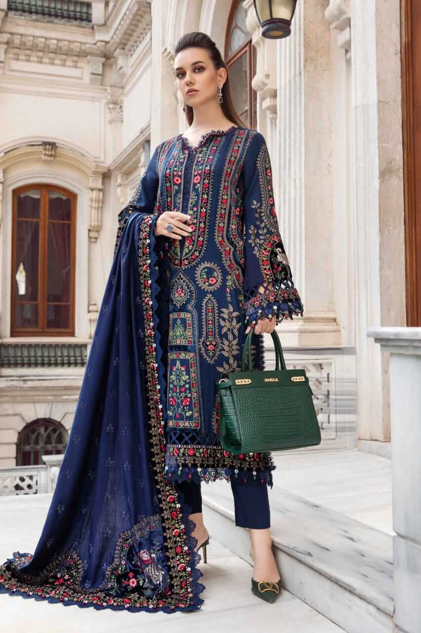 3 Piece Unstitched Heavy Embroidered Dhanak Suit with Heavy Embroidered Dhanak Wool Shawl