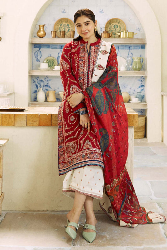 3 Piece Unstitched Heavy Embroidered Dhanak Suit with Printed Woolen Shawl