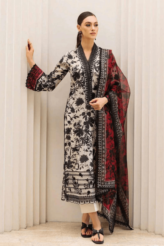 3 Piece Unstitched Embroidered Khaddar Suit with Printed Khaddar Dupatta