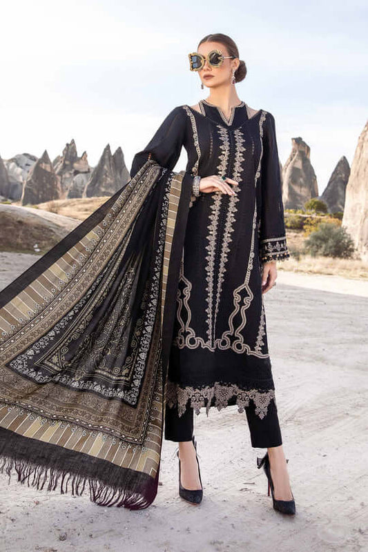 3 Piece Unstitched Heavy Embroidered Dhanak Suit with Printed Woolen Shawl