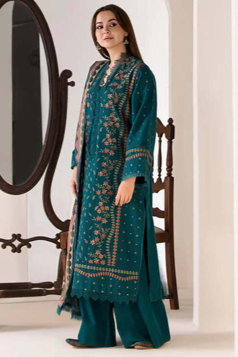 3 Piece Unstitched Heavy Embroidered Dhanak Suit with Printed Woolen Shawl