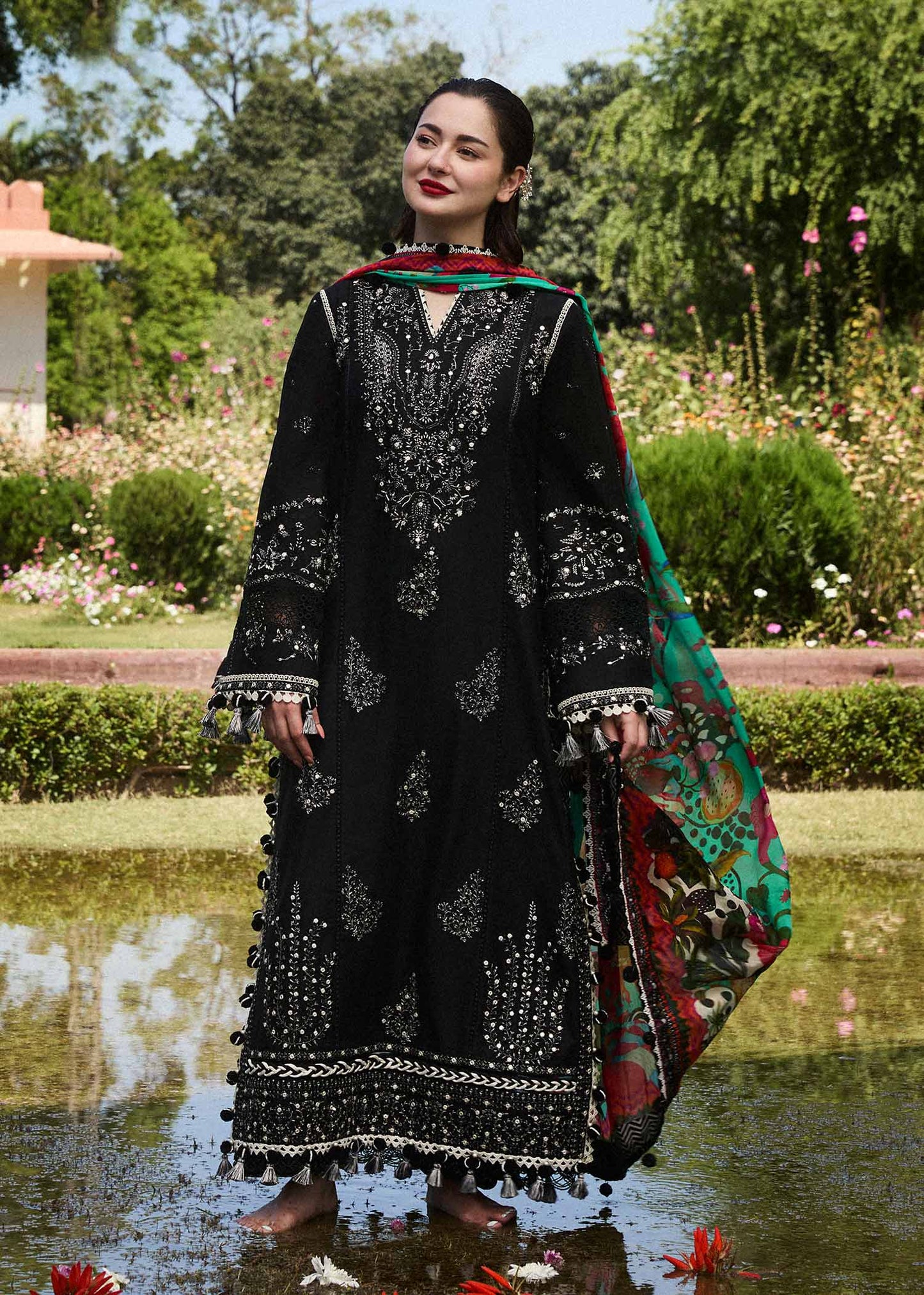 3 Piece Unstitched Heavy Embroidered Dhanak Suit with Printed Woolen Shawl