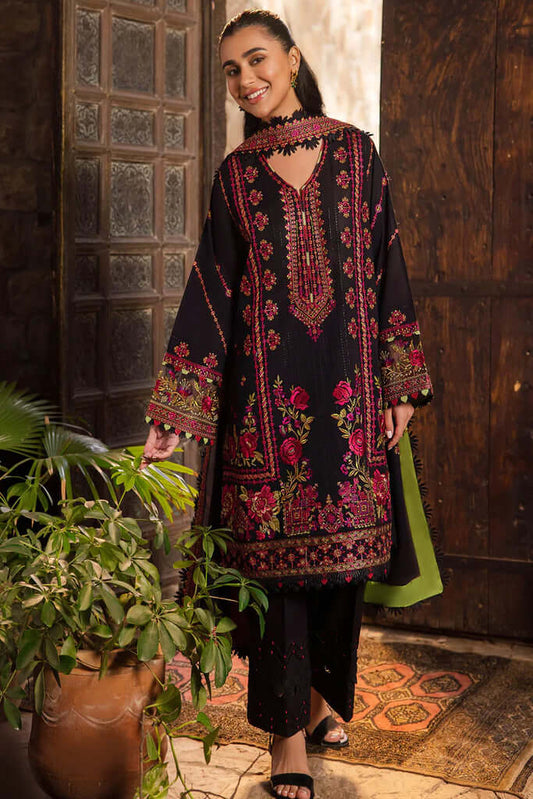 3 Piece Unstitched Heavy Embroidered Dhanak Suit with Heavy Embroidered Dhanak Wool Shawl