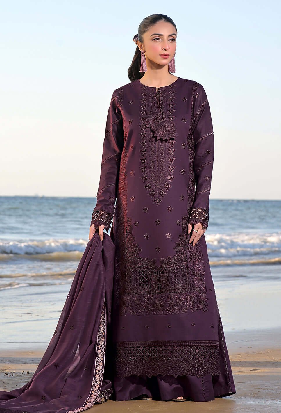 3 Piece Unstitched Heavy Embroidered Chickan Kari Pure Lawn Suit with Heavy Embroidered Lawn Dupatta