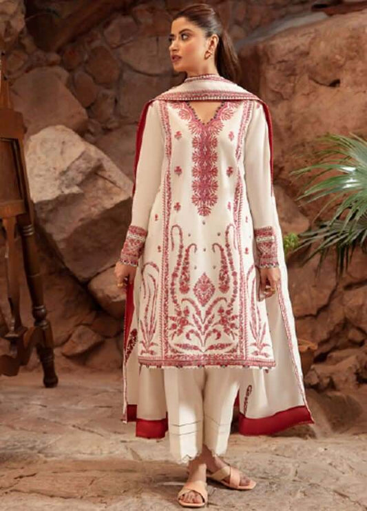 3 Piece Unstitched Heavy Embroidered Dhanak Suit with Heavy Embroidered Dhanak Wool Shawl