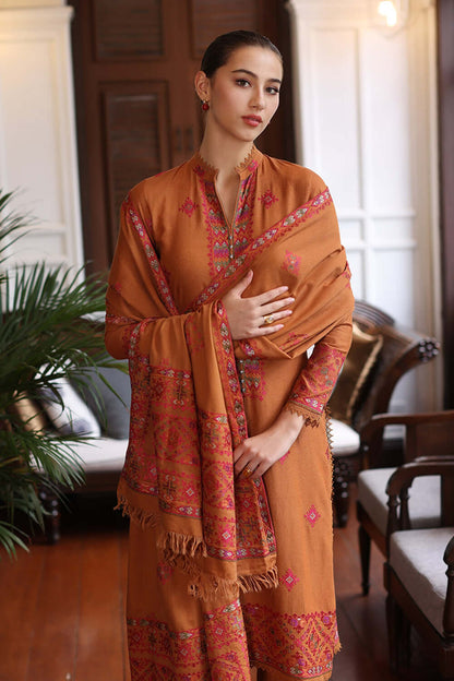 3 Piece Unstitched Heavy Embroidered Dhanak Suit with Heavy Embroidered Dhanak Wool Shawl