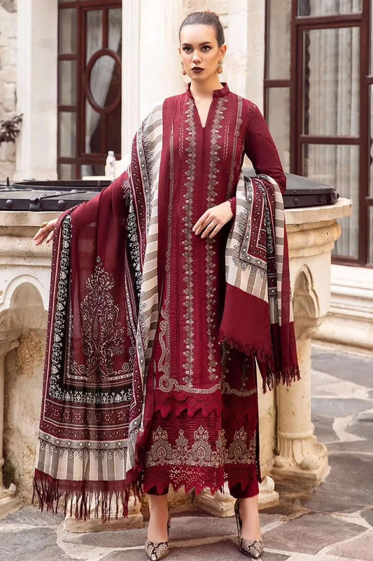 3 Piece Unstitched Heavy Embroidered Dhanak Suit with Printed Woolen Shawl