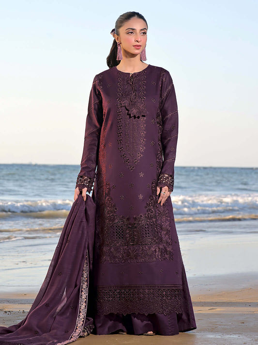 3 Piece Unstitched Heavy Embroidered Dhanak Suit with Heavy Embroidered Dhanak Wool Shawl