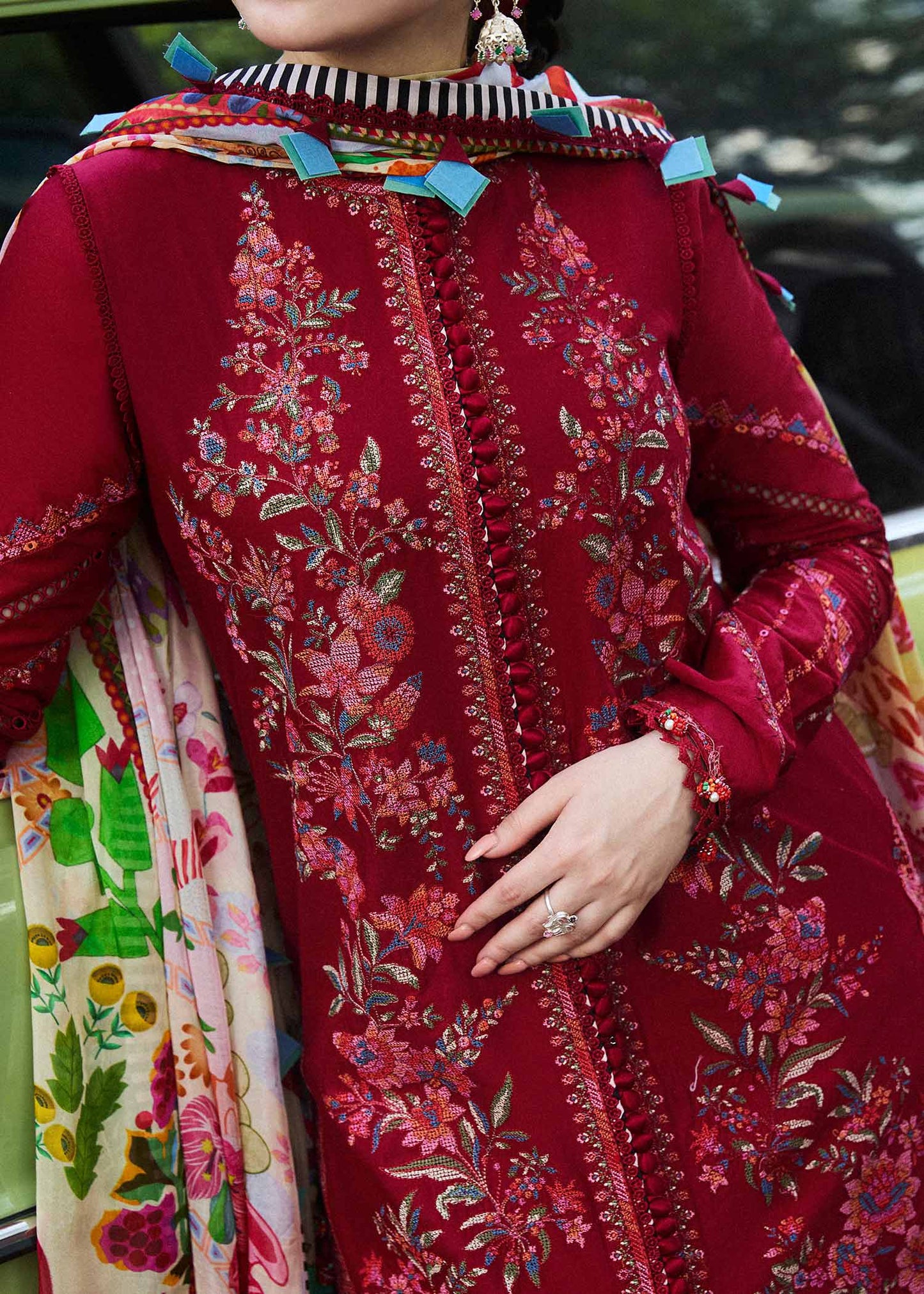 3 Piece Unstitched Heavy Embroidered Dhanak Suit with Printed Woolen Shawl