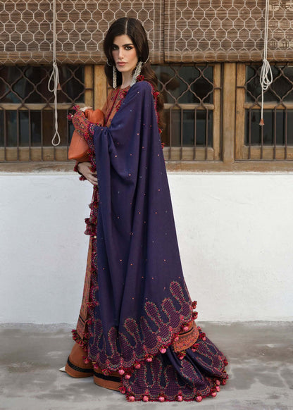 3 Piece Unstitched Heavy Embroidered Dhanak Suit with Heavy Embroidered Dhanak Shawl
