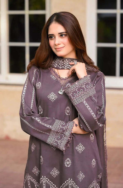 3 Piece Unstitched Heavy Embroidered Dhanak Suit with Heavy Embroidered Dhanak Wool Shawl