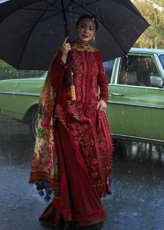 3 Piece Unstitched Heavy Embroidered Dhanak Suit with Printed Woolen Shawl