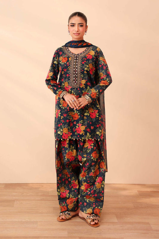 3 Piece Unstitched Embroidered Khaddar Suit with Printed Khaddar Dupatta