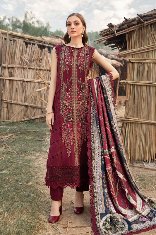 3 Piece Unstitched Heavy Embroidered Dhanak Suit with Printed Woolen Shawl