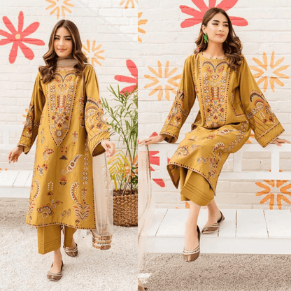 2 Piece Unstitched Heavy Embroidered Linen Suit - Malam