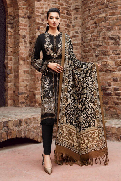 3 Piece Unstitched Heavy Embroidered Dhanak Wool Suit With Digital Printed Wool Shawl - Malam