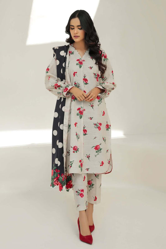 3 Piece Unstitched Digital Printed Lawn Suit With Digital Printed Voil Dupatta - Malam