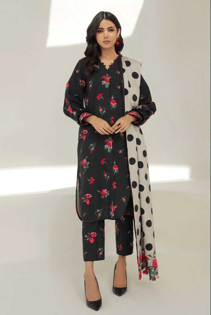 3 Piece Unstitched Digital Printed Lawn Suit With Digital Printed Voil Dupatta - Malam