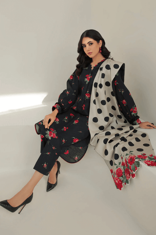 3 Piece Unstitched Digital Printed Lawn Suit With Digital Printed Voil Dupatta - Malam