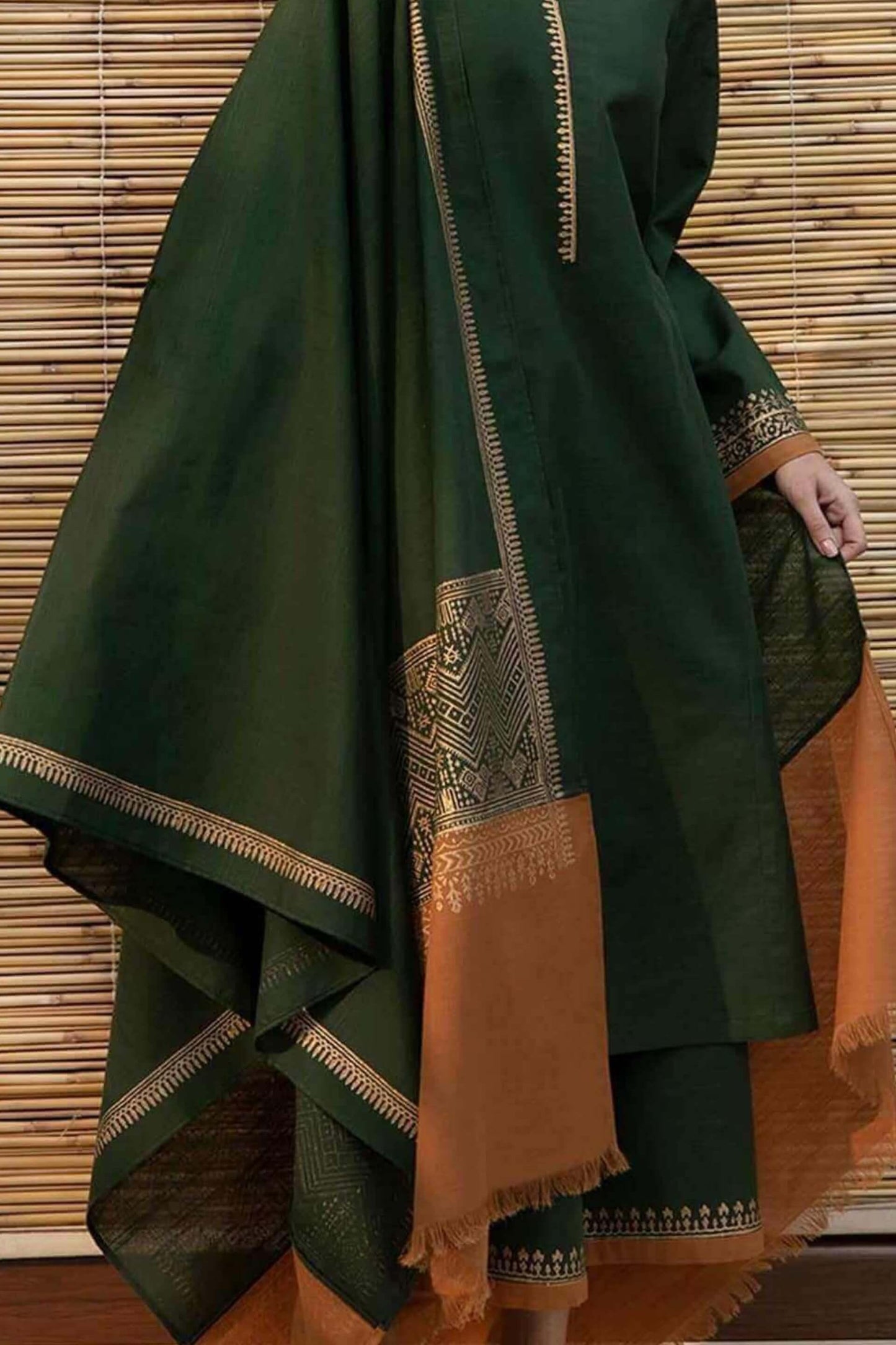 3 Piece Unstitched Embroidered Dhanak Wool Suit With Digital Printed Dhanak Wool Shawl - Malam