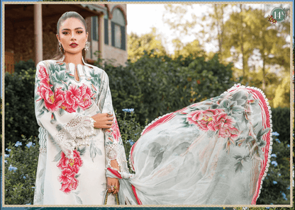 3 Piece Unstitched Embroidered Lawn Suit With Digital Printed Bamber Chiffon Dupatta - Malam