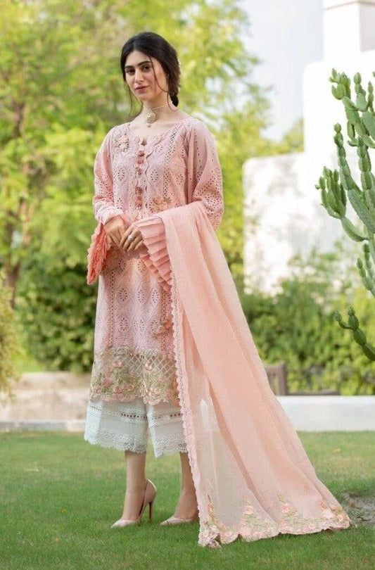 3 Piece Unstitched Heavy Embroidered Chicken Kari Lawn Suit With Heavy Embroidered Bamber Chiffon Dupatta - Malam