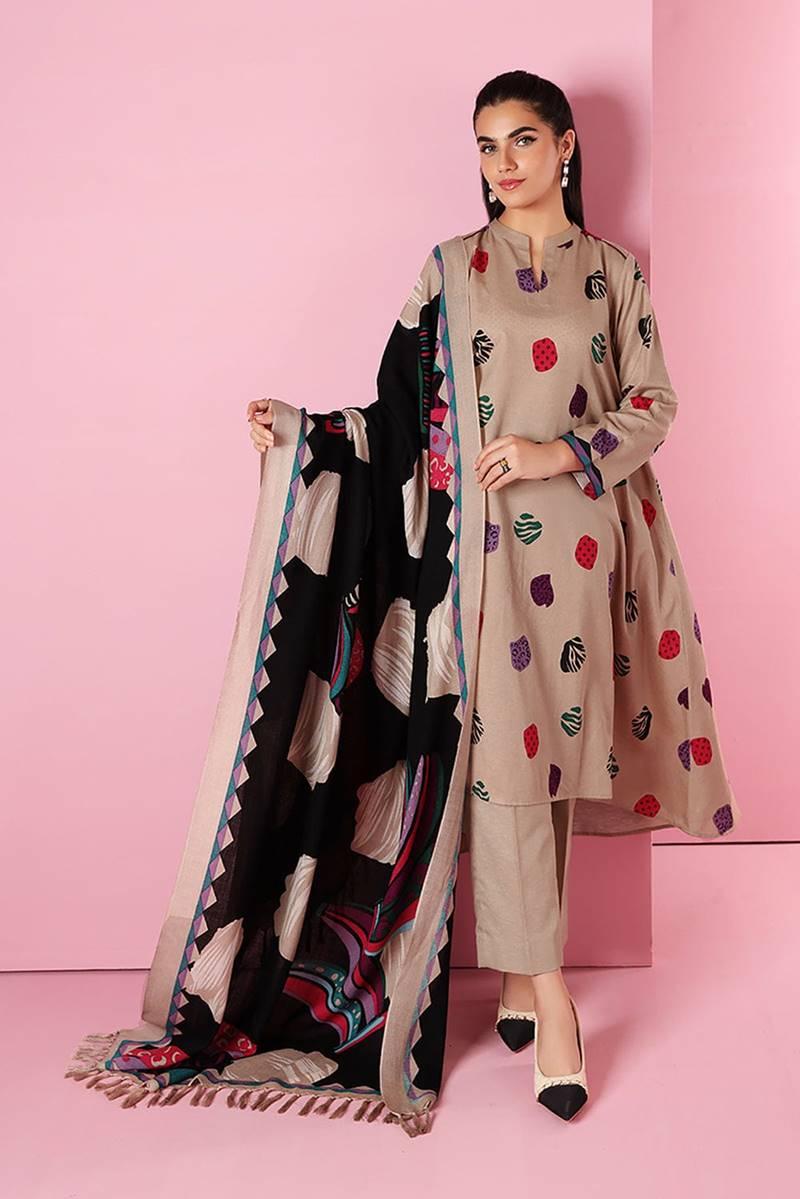 3 Piece Unstitched Heavy Embroidered Dhanak Wool Suit With Digital Printed Dhanak Wool Shawl - Malam