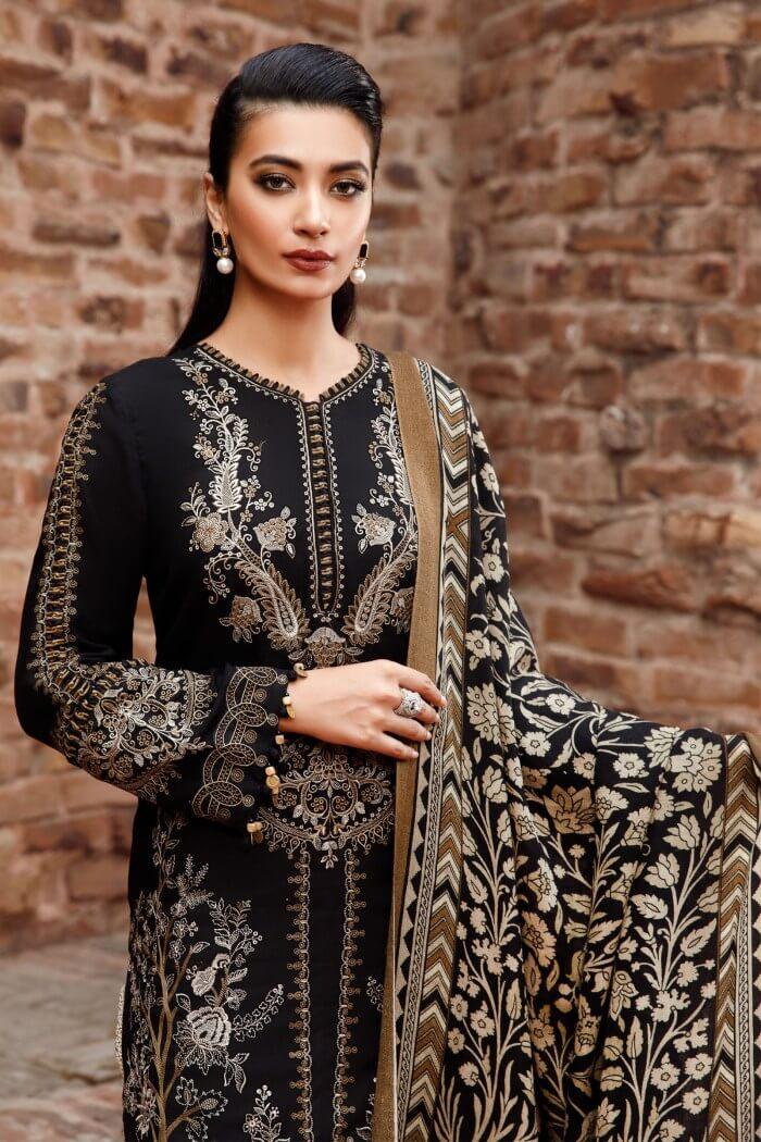 3 Piece Unstitched Heavy Embroidered Dhanak Wool Suit With Digital Printed Wool Shawl - Malam