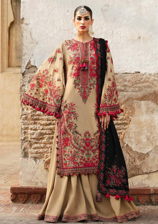 3 Piece Unstitched Heavy Embroidered Dhanak Wool Suit With Four Sided Embroidered Dhanak Shawl - Malam