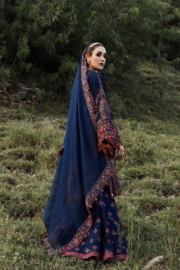 3 Piece Unstitched Heavy Embroidered Dhanak Wool Suit With Four Sided Embroidered Dhanak Shawl - Malam