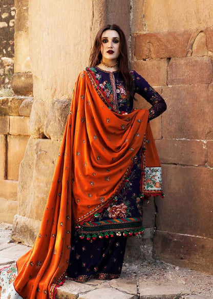 3 Piece Unstitched Heavy Embroidered Dhanak Wool Suit With Heavy Embroidered Dhanak Shawl - Malam