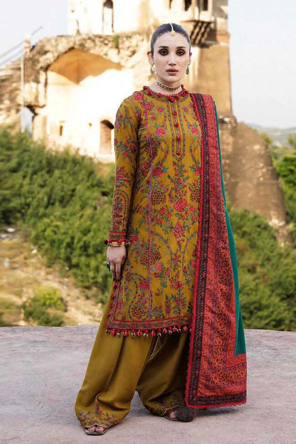 3 Piece Unstitched Heavy Embroidered Dhanak Wool Suit With Printed Woolen Shawl - Malam