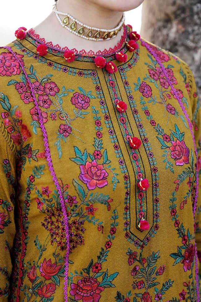 3 Piece Unstitched Heavy Embroidered Dhanak Wool Suit With Printed Woolen Shawl - Malam