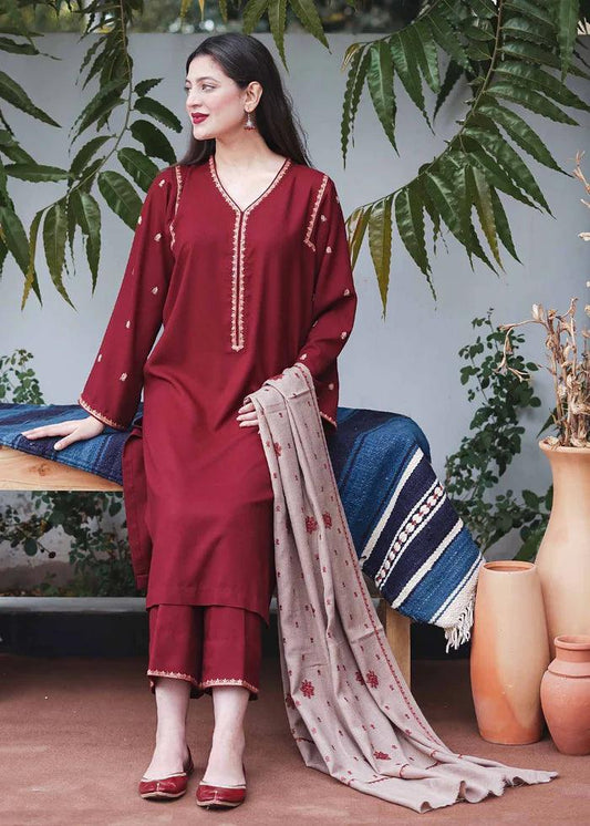 3 Piece Unstitched Heavy Embroidered Dhanak Wool Suit With Heavy Embroidered Dhanak Wool Shawl - Malam