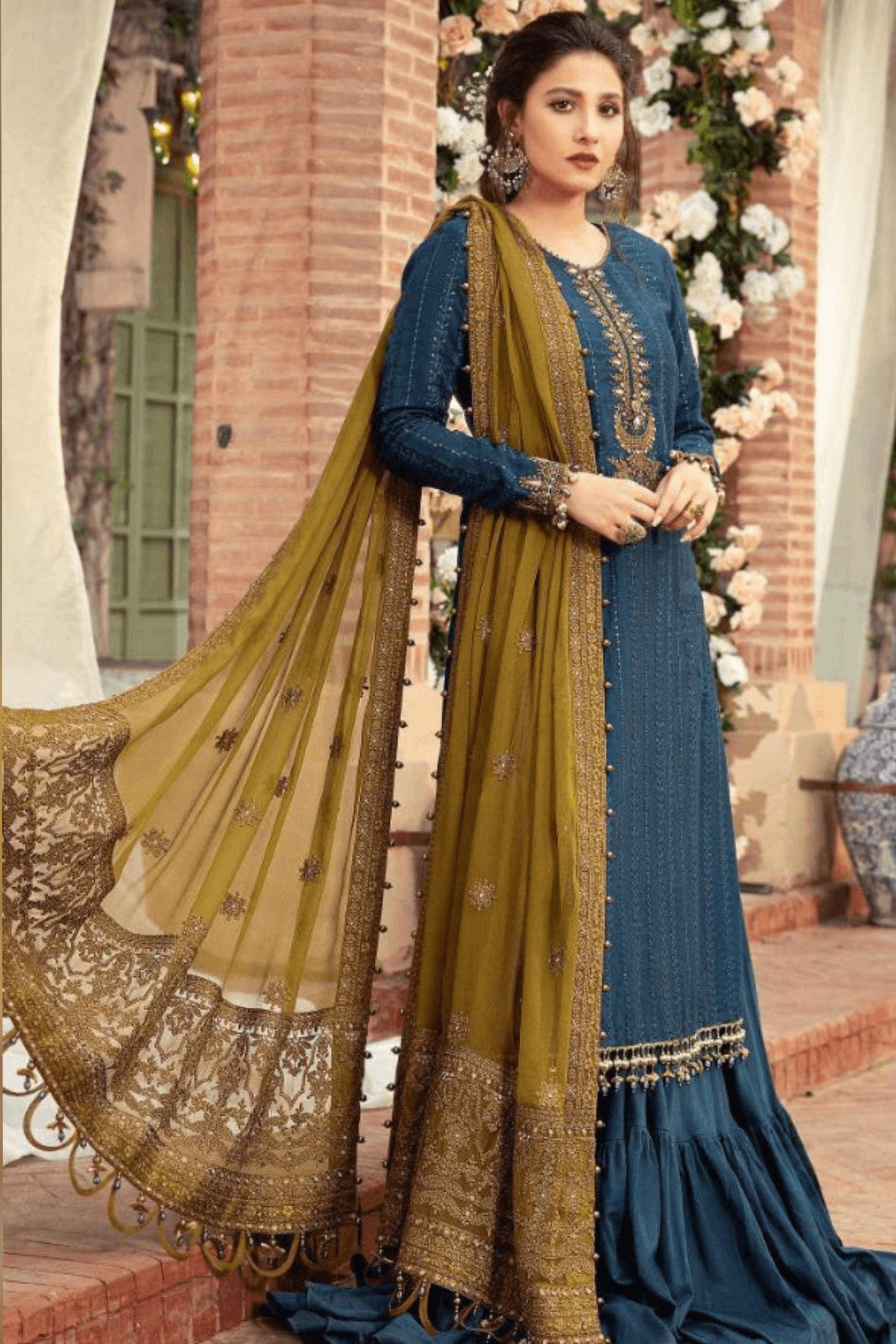 3 Piece Unstitched Heavy Embroidered Linen Suit With Heavy Embroidered Bamber Chiffon Dupatta - Malam