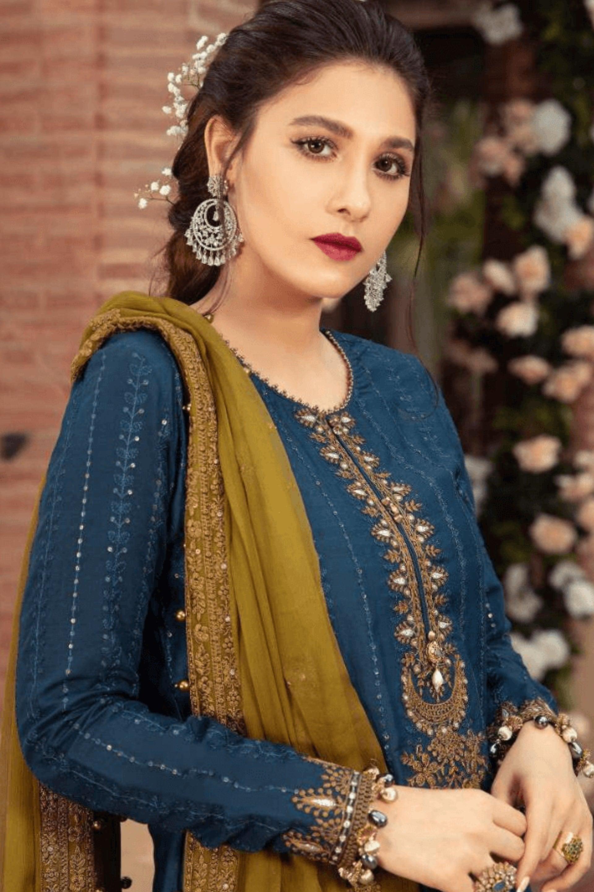 3 Piece Unstitched Heavy Embroidered Linen Suit With Heavy Embroidered Bamber Chiffon Dupatta - Malam