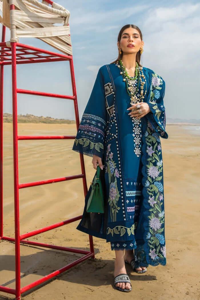 3 Piece Unstitched Heavy Embroidered Lawn Suit With Heavy Embroidered Organza Dupatta - Malam