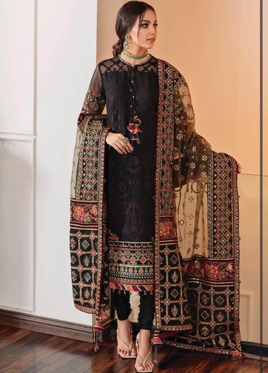 3 Piece Unstitched Heavy Embroidered Lawn Suit With Heavy Embroidered Organza Dupatta - Malam