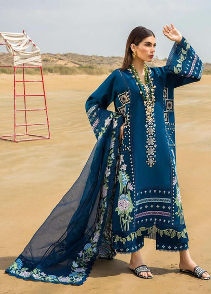 3 Piece Unstitched Heavy Embroidered Lawn Suit With Heavy Embroidered Organza Dupatta - Malam