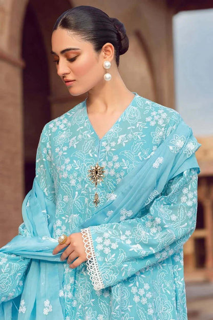 3 Piece Unstitched Heavy Embroidered Lawn Suit with Heavy Embroidered Chiffon Dupatta - Malam