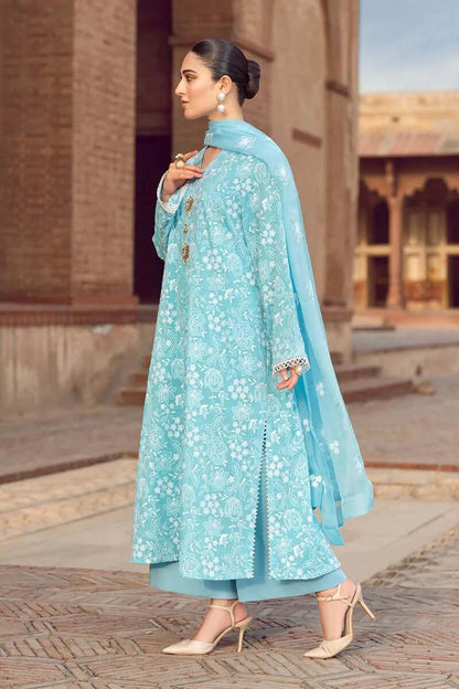 3 Piece Unstitched Heavy Embroidered Lawn Suit with Heavy Embroidered Chiffon Dupatta - Malam