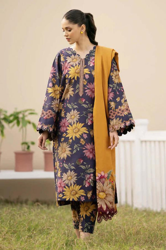 3 Piece Unstitched Digital Printed Lawn Suit with Digital Printed Lawn Dupatta - Malam